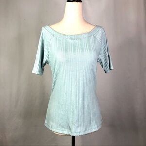 Modcloth sky blue raglan sleeve ribbed t-shirt tee shirt boat neck M